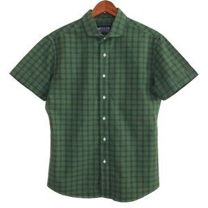 Men's Custom MTailor Short Sleeve Green Plaid Shirt L‎
